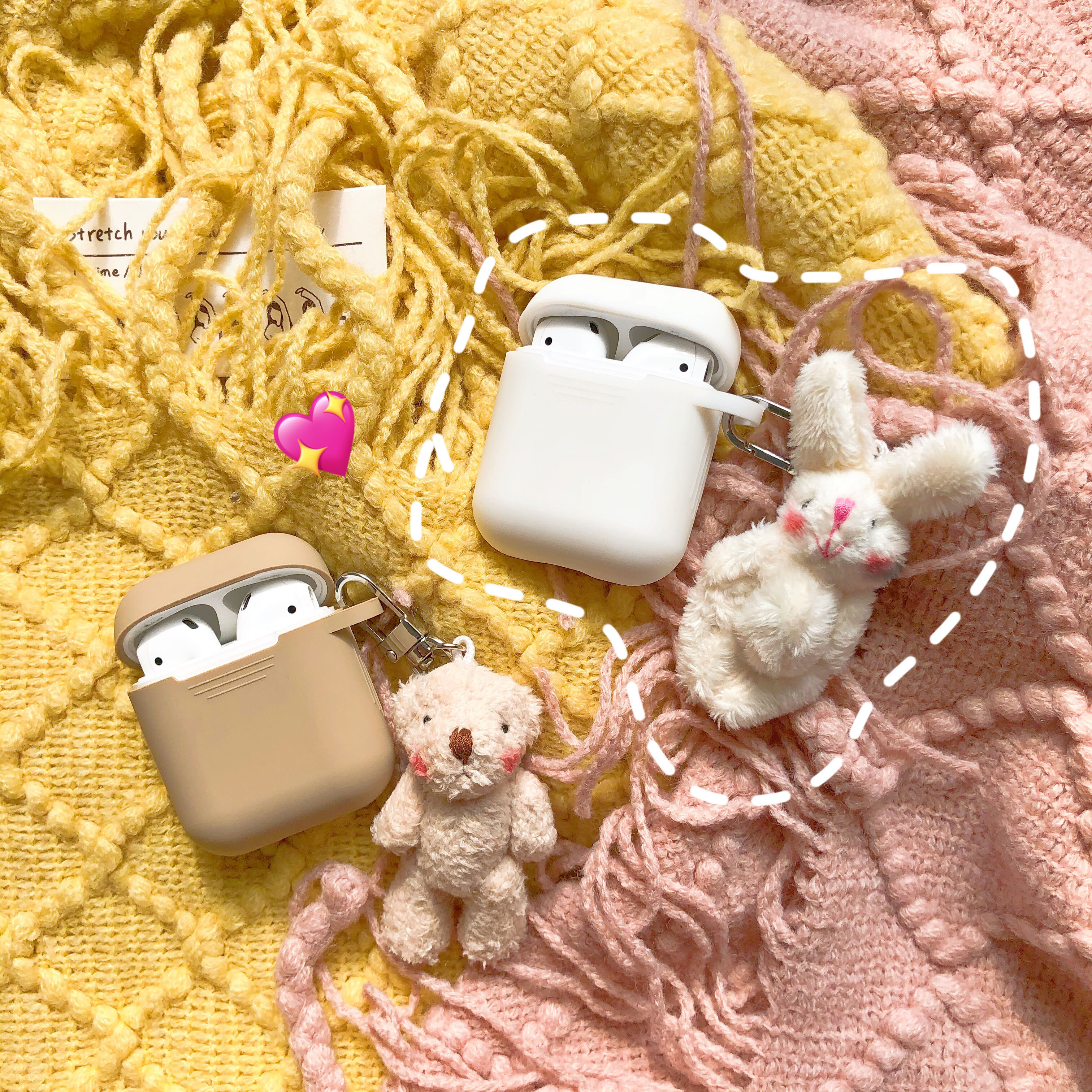 South Korea Ins plush blush small bear rabbit pendant apple airpods1 2 silicone protective sleeve key buckle bag hung