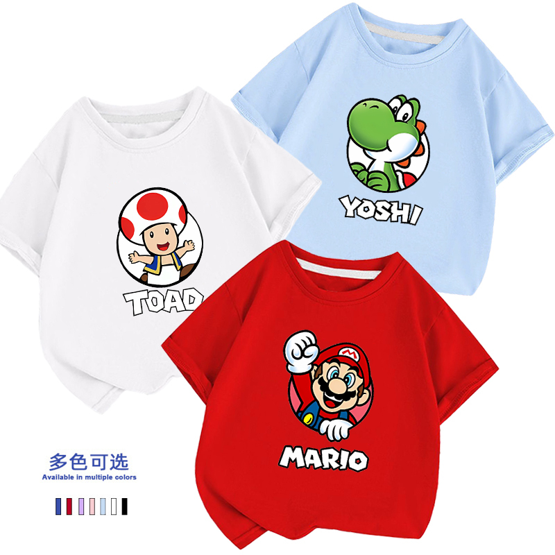Mario Brothers Short-Sleeved T-Shirt New Style Super Mario Game Yoshi Qino Men's and Women's Pure Cotton Summer Top
