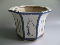 Modern blue and white porcelain ceramic flower pattern octagonal large flowerpot old bonsai pot potted plum orchid bamboo chrysanthemum
