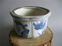 Late Cultural Revolution ceramic porcelain vintage hand-painted blue and white porcelain flower pots old bonsai multi-meat pot potted retro