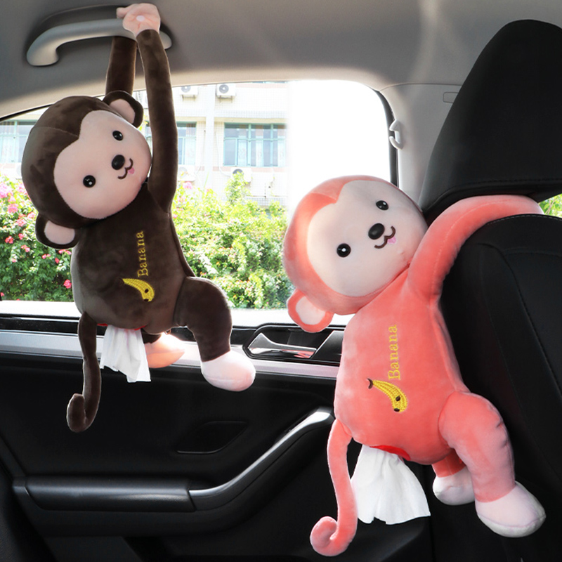 On-board Cute Leather Monkey Hanging Tissue Box Cartoon Shivering fart Ass Monkey Inside chair Back Creative Toilet Paper Box