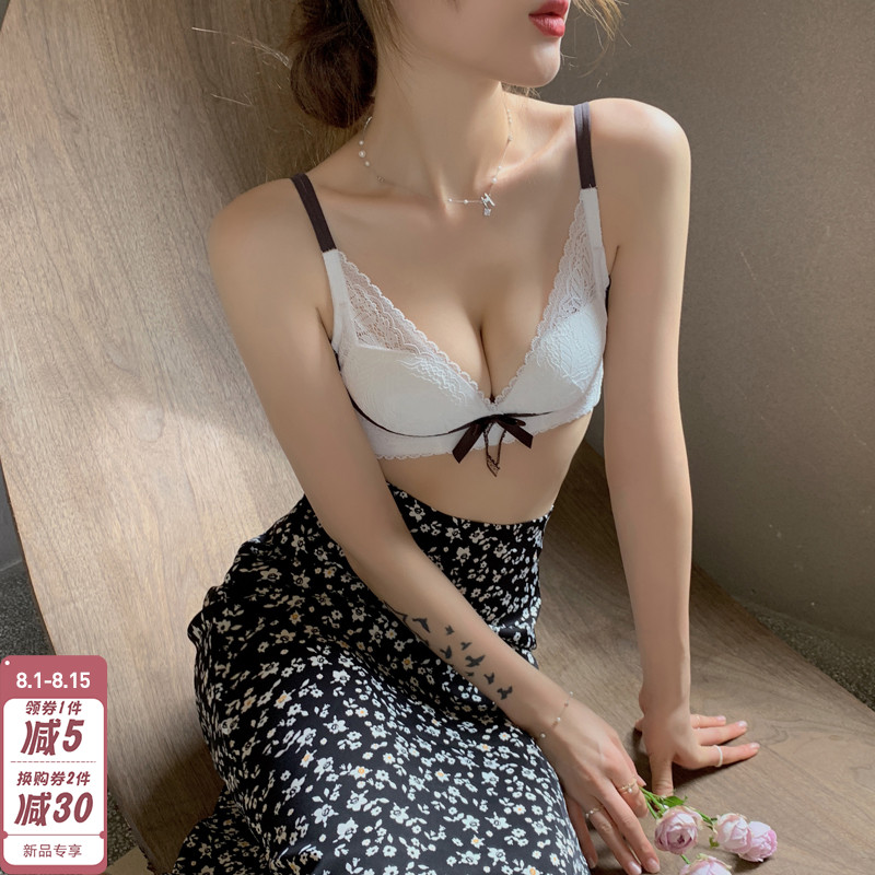 Sexy lingerie women's small breasts gathered to show large adjustment type without steel ring thin section to receive auxiliary breast top support bra set