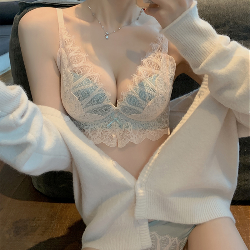 Sexy lace underwear summer thin female bras gather large steel-free ring to collect side-dappy bra suit confused