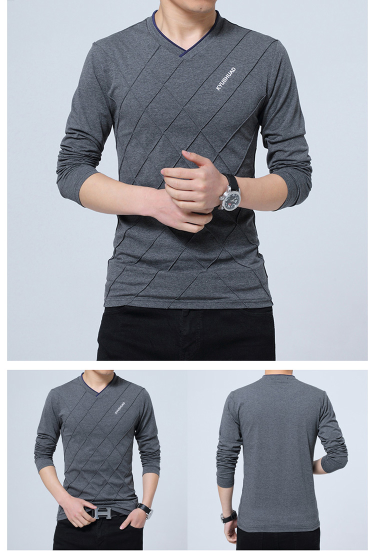 Áo thun thun dài tay cộng chất béo XL rộng rãi Áo thun nhung dày cho nam Áo thun cổ chữ V quần lửng áo polo nam đẹp