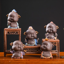 Wufu piggy tea pet ornaments purple sand boutique can raise the wealth of pigs Fu Lu Shou Xicai Bo ancient shelf home furnishings