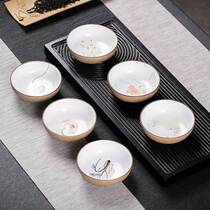 Creative hand-painted white porcelain tea cup large capacity large Dingyao personal cup set household kung fu tea accessories