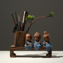 Creative Kung Fu Xiaomonk Tea Road Six Gentlemen Zen Zen Solid Wood Tea Pinch Tea Spoon Tea Tray Swing Piece Tea Table Accessories