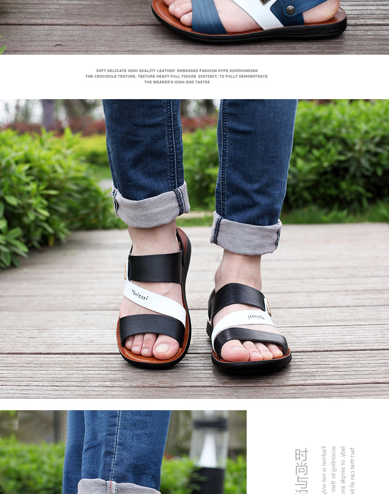 Mùa hè 2018 mới kiểu sandal nam phiên bản Hàn Quốc của xu hướng da đế bệt đế bệt đế bệt cao cổ giày lười