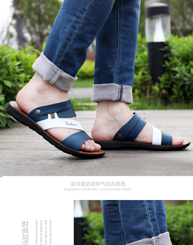 Mùa hè 2018 mới kiểu sandal nam phiên bản Hàn Quốc của xu hướng da đế bệt đế bệt đế bệt cao cổ giày lười