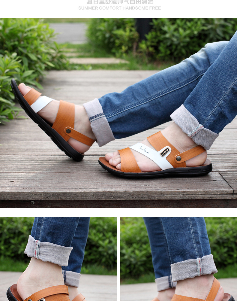 Mùa hè 2018 mới kiểu sandal nam phiên bản Hàn Quốc của xu hướng da đế bệt đế bệt đế bệt cao cổ giày lười