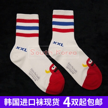 South Korea Imported Ggorangnae Socks Female Midbarrel Socks Three Track Bars Cotton Socks Korean Version College Wind Striped Women Socks