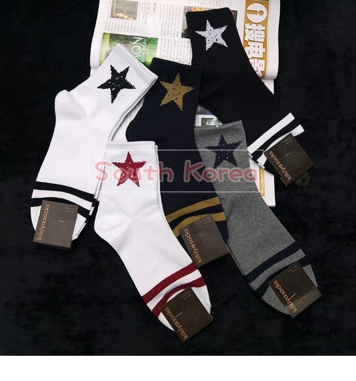 Vớ kikiyasocks Hàn Quốc cá tính nam xu hướng phiên bản Hàn Quốc của vớ cotton ống lá phong Nhật Bản mùa xuân và mùa thu vớ vớ unisex nam nữ