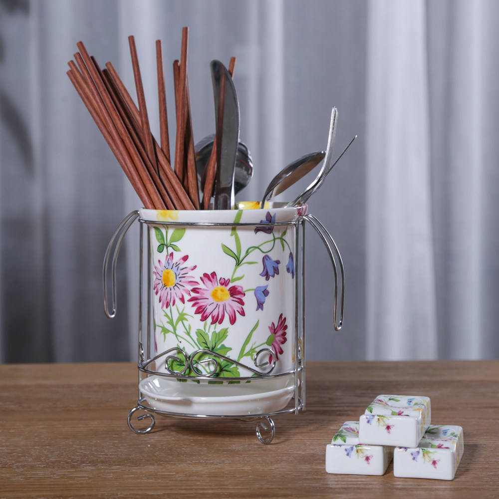 The sea of flowers household bone china drain chopsticks tube Kitchen utensils storage mildew creative ceramic daily use
