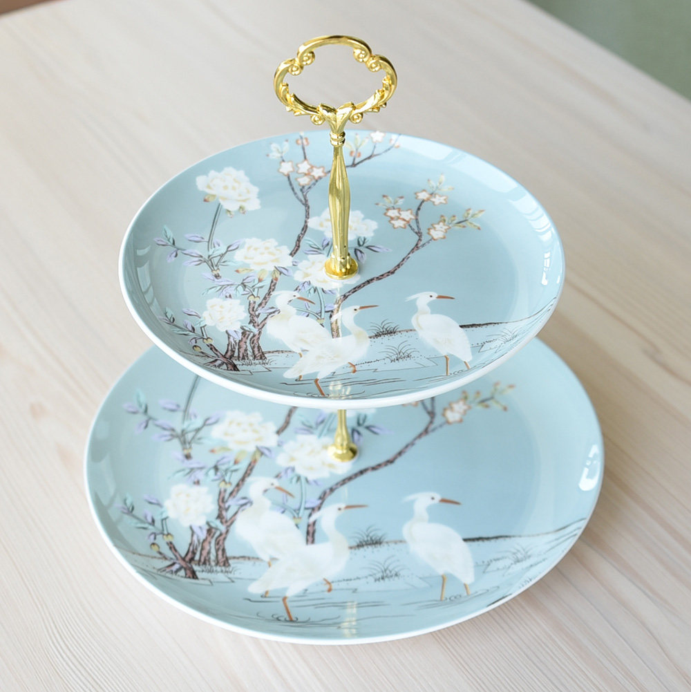 Crane Cutlery Fruit Pan Creative Eu Style ceramic Wedding Fruit Pot Double Classic Afternoon Tea Set Group