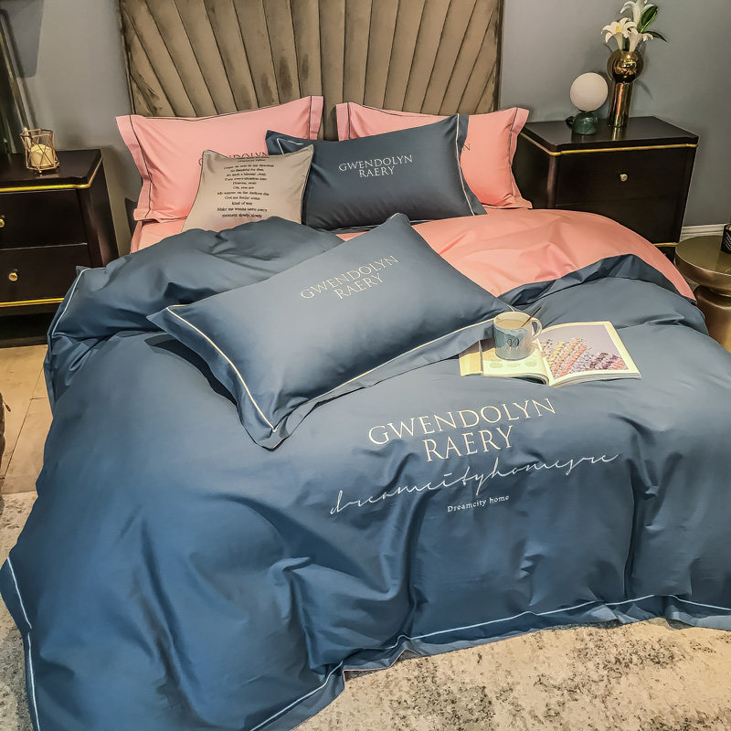 Light and luxurious 60 long suede cotton four pieces full cotton pure cotton European-style bed linen luxury and upscale bedding