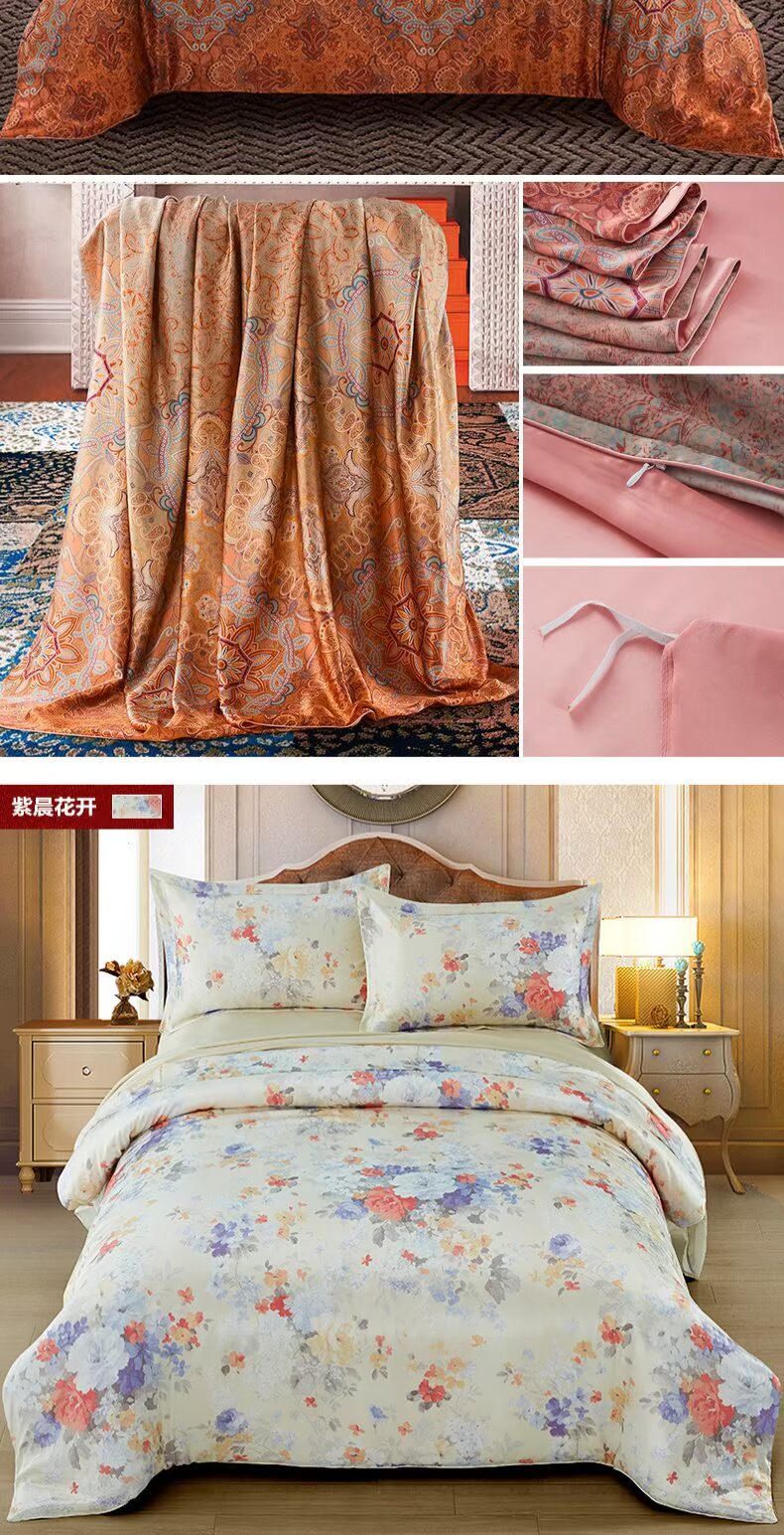 Hoa lụa tơ tằm bao gồm 100% lụa quilt bìa đơn mảnh phun mực hai mặt lụa bìa đám cưới mùa xuân và mùa hè tùy chỉnh - Quilt Covers 	chăn phao trần bông