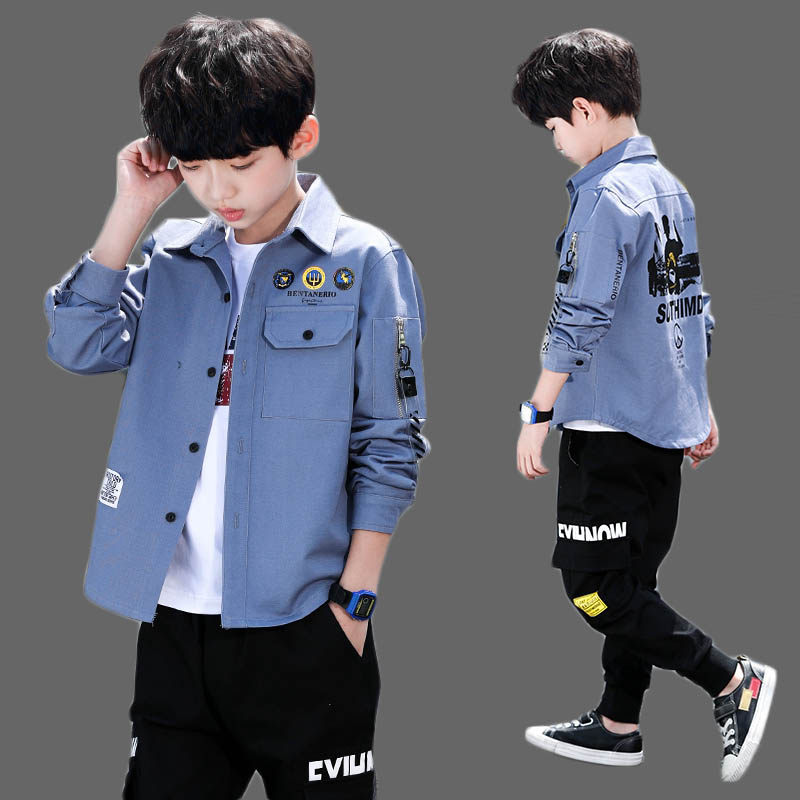 Children's suit boy autumn shirt 2022 new boy in the spring and autumn handsome shirt Han edition tops tide