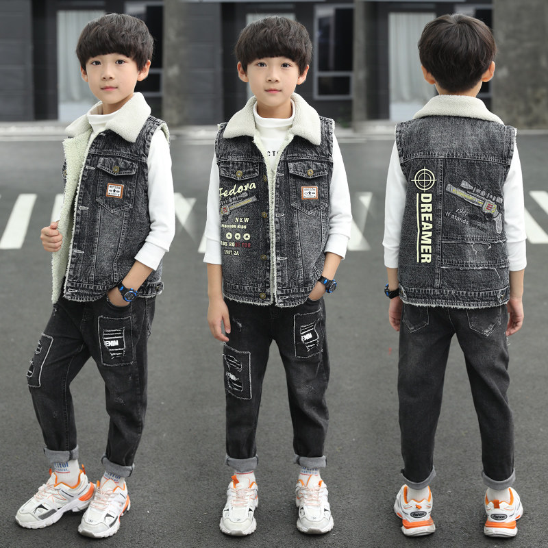 Boy's cowboy marka 2022 new children's suit in the Han coat of the big boy autumn and winter plus heat warm vest