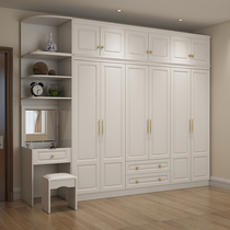 Simple modern wardrobe home bedroom wooden three-four-five-six door overall storage combination top cabinet warm white wardrobe