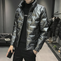 2021 Winter young men bright cotton clothes Korean slim stand collar light cotton clothes solid color down padded jacket coat