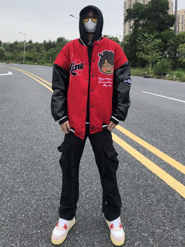 American retro cotton clothing male skull embroidery ins tide brand European and American high street hip-hop baseball uniform jacket couple jacket