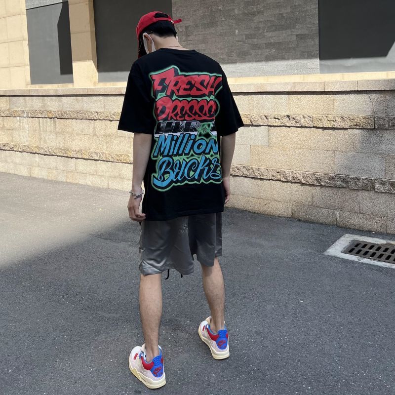 American retro fried street hip-hop full print English letter T-shirt male oversize European and American style men's and women's top trend