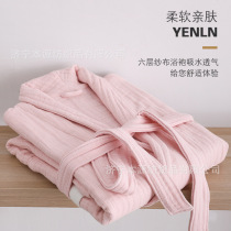 Russell Spring and Summer Pure Cotton Japanese 5 floors gauze bathrobe bathrobe couples for men and women to absorb skin and skin-skin-skin-skin-skinned and household hotels