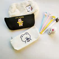 Embroidered canvas net red bear pen bag ins simple cartoon cute girl student face value large capacity stationery bag