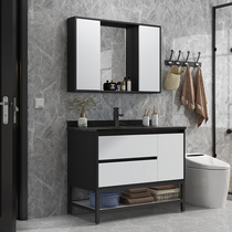 Modern simple rock slab bathroom cabinet smart feng shui mirror toilet wash table floor wash basin cabinet combination