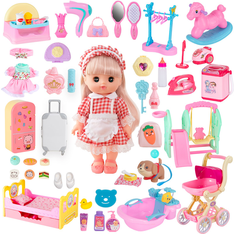 Mildew Doll Children Dress Home Wine Toy Simulation Mock Life Toys Little Girl Foreign Doll Trolley Toy