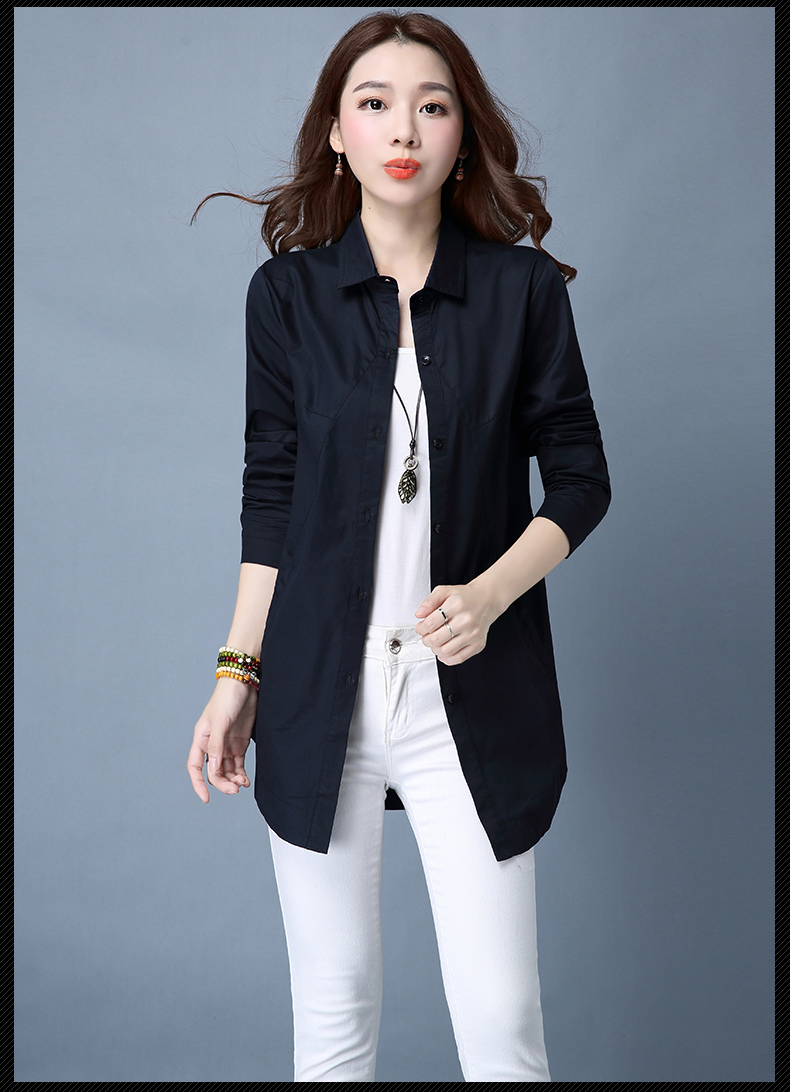 Áo cotton nữ 2018 thu đông mới rộng size áo dài tay dài đoạn giản dị mùa xuân và áo len mùa thu áo vải voan