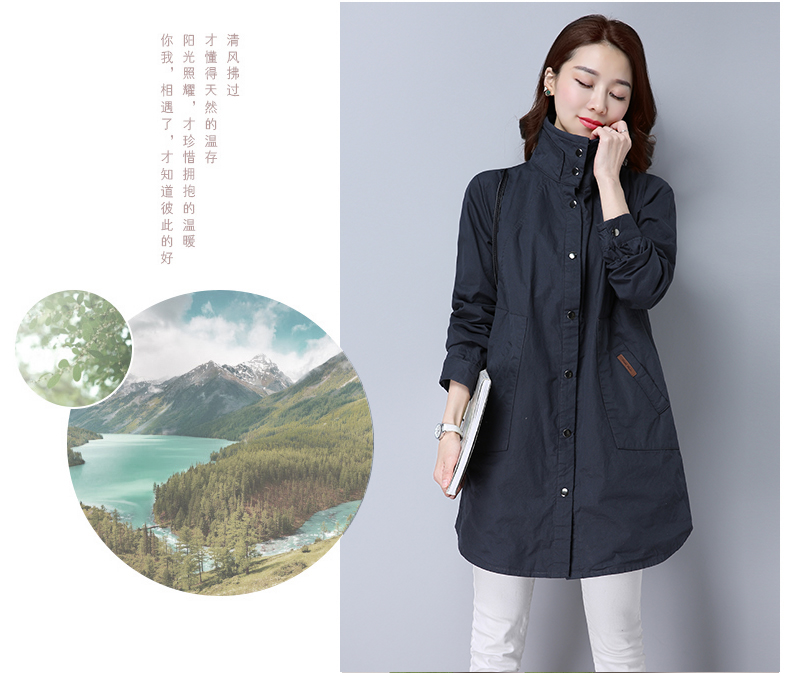 Inga xuân 2018 mới dành cho nữ áo khoác cỡ lớn trong phần dài áo thun cotton đứng cổ áo thời trang hoang dã cho nữ áo khoác chống nắng nữ