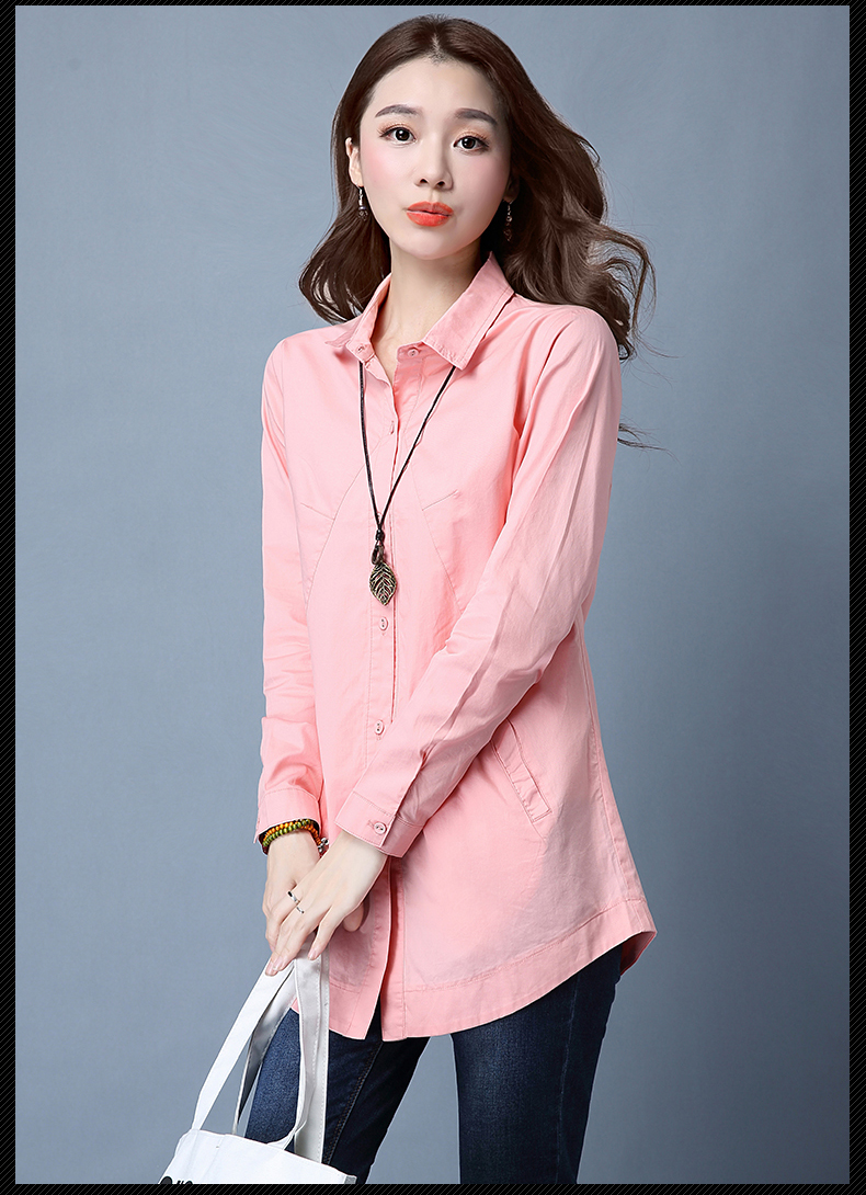 Áo cotton nữ 2018 thu đông mới rộng size áo dài tay dài đoạn giản dị mùa xuân và áo len mùa thu áo vải voan