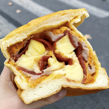 Handmade cheese jerky and meat floss toast