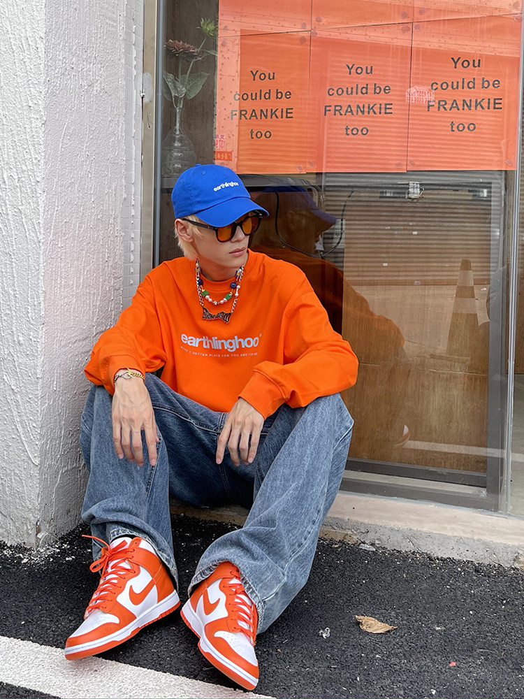 EAHO earthlinghoo original color basic Japanese and Korean street all-match blue orange green long-sleeved T-shirt men and women