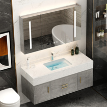 Bathroom intelligent bathroom cabinet combination Marble sink Washbasin Simple modern washstand Mirror cabinet set