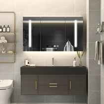 Rock board bathroom cabinet Intelligent modern simple bathroom Marble sink sink Face basin Mirror cabinet combination
