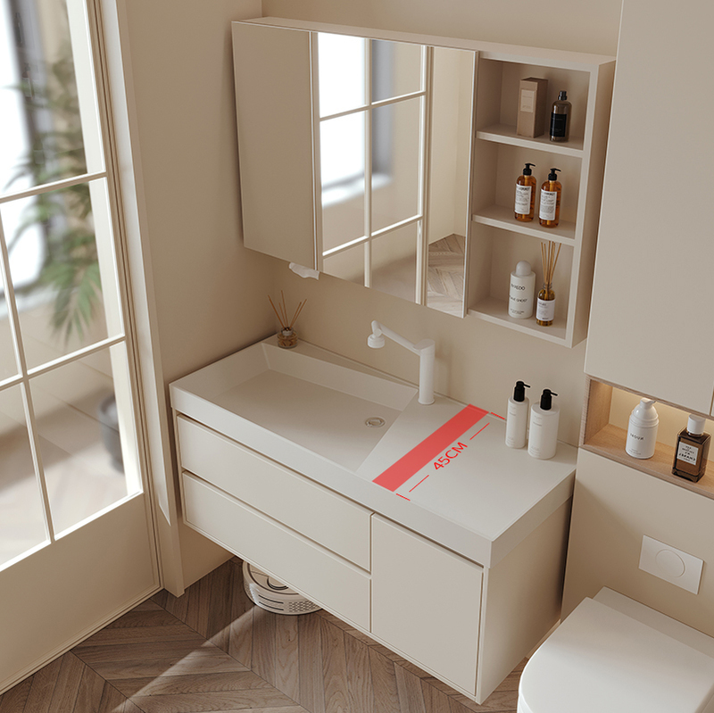 Anran Bathroom 45cm Cream Style Integrated Washbasin Sink Bathroom Cabinet Combination Washstand