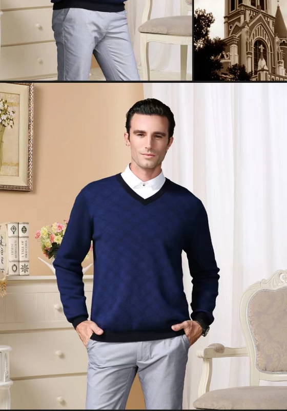 2019 mùa thu và mùa đông áo len cashmere mới cho nam size lớn cổ chữ V áo thun dài tay giản dị dệt kim chạm đáy nhà máy bán hàng trực tiếp - Áo len Cashmere