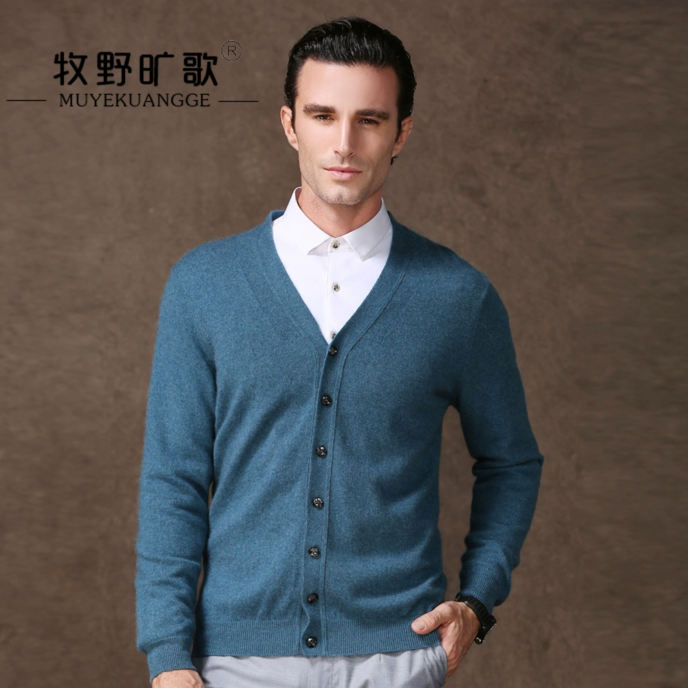 Mùa thu đông 2019 áo len cashmere mới tinh xảo len nam cổ chữ V cardigan đơn ngực dài tay áo len dệt kim thời trang - Cardigan