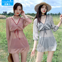 Split les swimwear women cover belly thin three-piece set 2020 new conservative student Korean ins sexy skirt