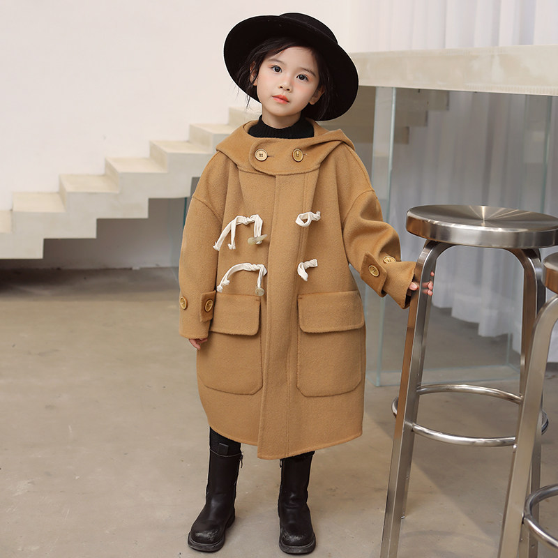 Male and female babies with the same high-end pure wool children Double face cashmere big coat in jacket with long version of the Korean version Korean version