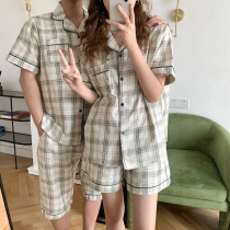 Retro - fresh sleeve pajamas in 2021 summer loose and comfortable cotton short - sleeve shorts couples home suit
