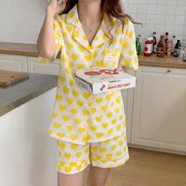 Pure cotton pajamas female spring and autumn summer short sleeve Han edition sweet lovely big love students can wear home suit outer