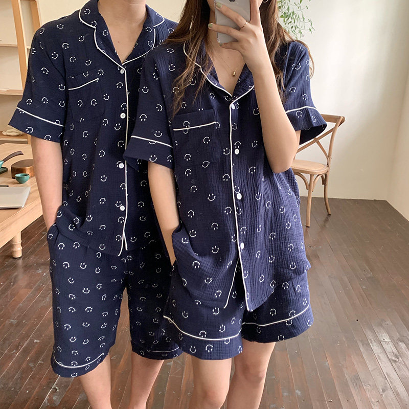 Han - hain edition 2021 summer in loose comfort and soft cotton short - sleeved couple pajamas two suits
