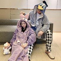 Couple dressing gown female autumn winter warm coral velvet suit hootoon Mickey flannel Donald Duck pajamas man