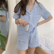 Korean in summer pure color simple cotton pajamas female comfortable and relaxed short sleeve suit home suit