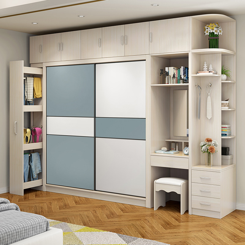 Wardrobe Home Bedrooms Modern minimalist Economy Type Pack Mount Push Ramen Large Coat Cabinet Solid Wood Slip Door Closet-Taobao