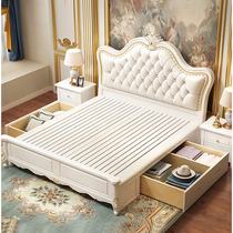 European bed double bed modern simple master bedroom princess bed 1 8 meters high Box storage solid wood wedding bed carved furniture
