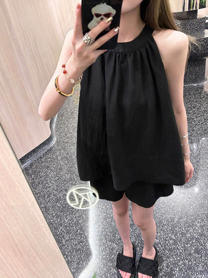 白色亚麻套装女2025夏季新款小个子韩系两件套无袖上衣短裤度假风